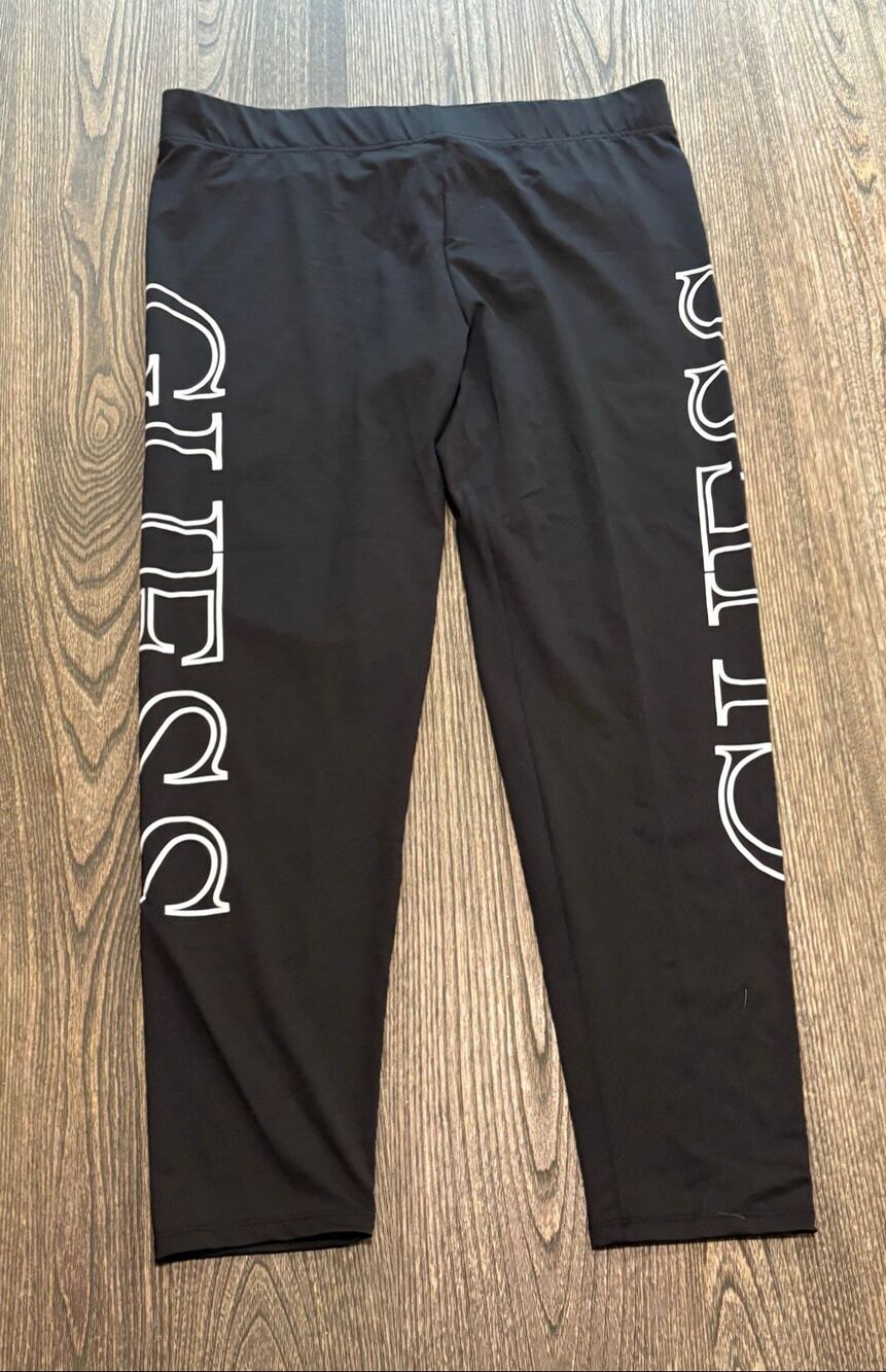 Guess Womens Ankle Leggings Mid-Rise Logo Print Pull-On Stretch Black Size XL